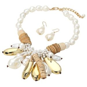 Statement Multi Charm Pearl and Gold Necklace Set